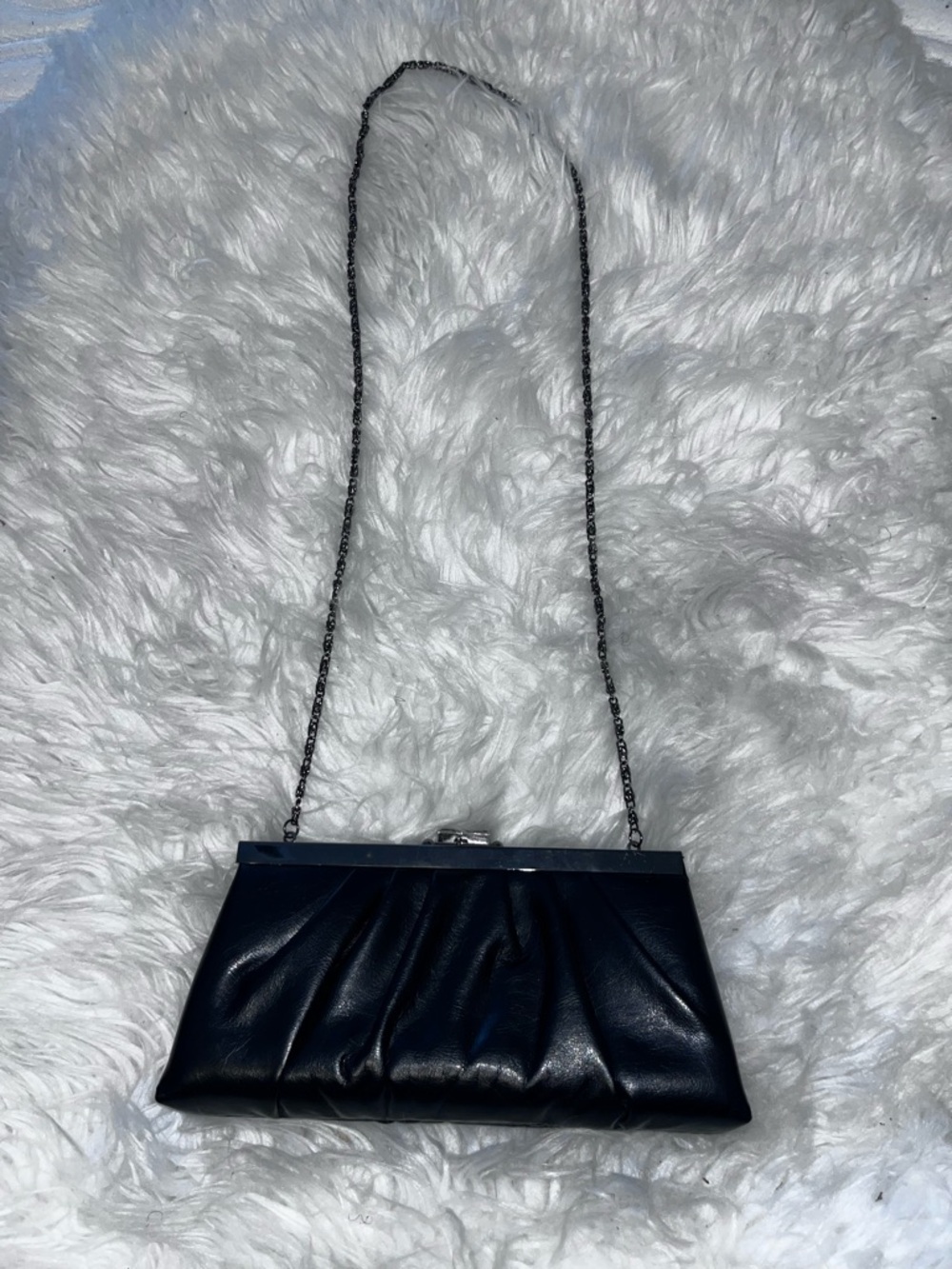 Gunne Sax Black Leather Evening Clutch with Chain Strap